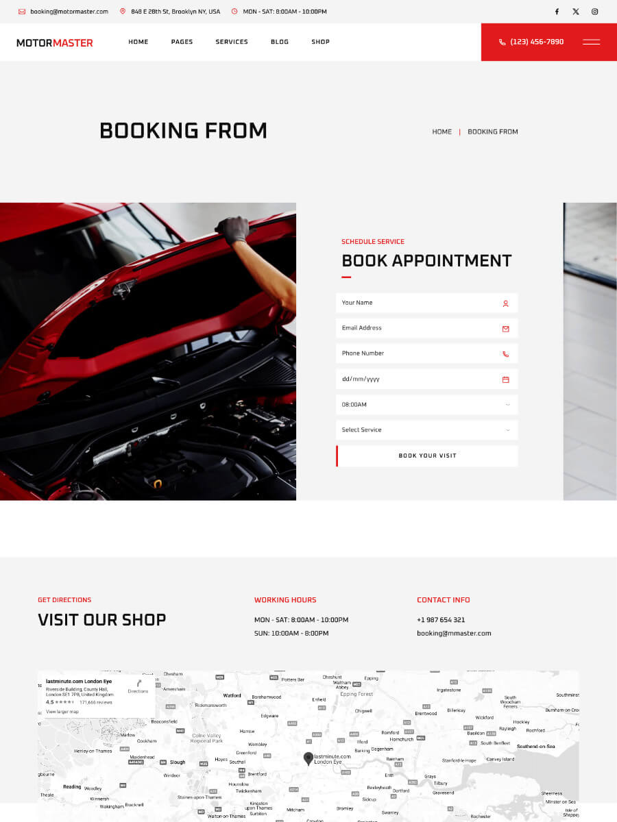 Motormaster Booking Page Screenshot